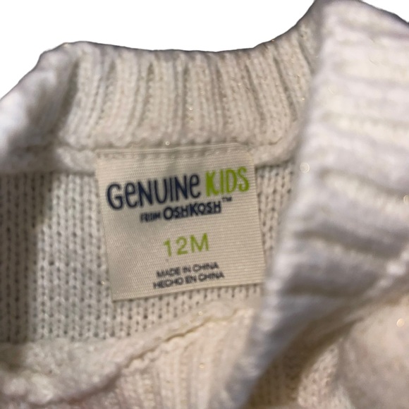 Oshkosh Infant Cable Knit Sweater Pom Poms Size 12 Months Off White Gold Thread - Picture 2 of 4